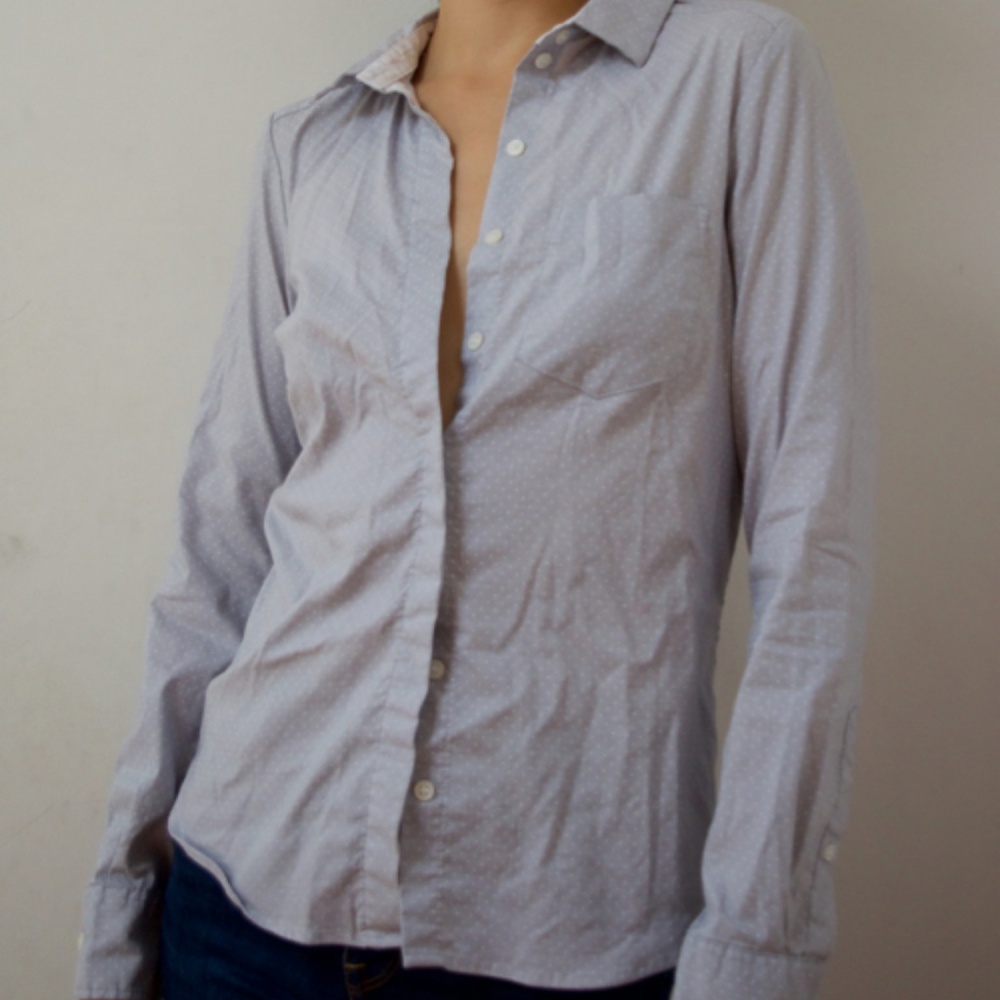 Lightly Used Grey and White Polka Dot Button-Down